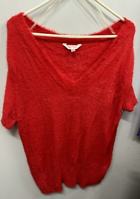 #ad 🐦‍🔥🐦‍🔥No Boundaries Red Fuzzy Short Sleeved Sweater Size XXL🐦‍🔥🐦‍🔥 $13.99