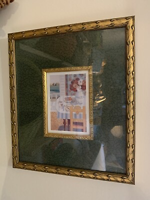 #ad Vintage Gilt Picture FrameGlass With Green Matting For 5x7” Photo Frame 13x15” $55.89