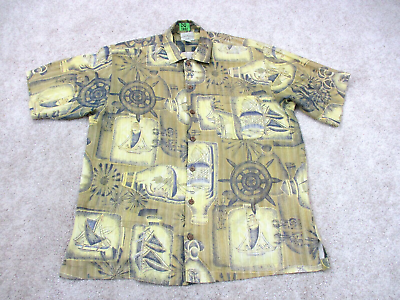 #ad Tommy Bahama Shirt Adult Medium Yellow Ship Button Up Hawaiian Camp Silk Mens $29.99