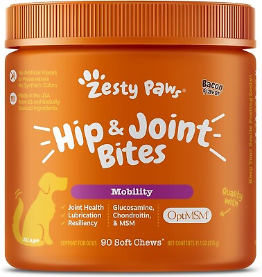 #ad Zesty Paws Mobility Bites Dog Joint Supplement Hip and Joint Chews 90 ct $20.00