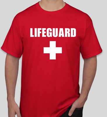 #ad Lifeguard T Shirt Red Full Front w CROSS All Sizes Free Shipping NEW Life Guard $11.99