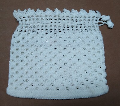 #ad Crocheted Mini Purse with Drawstring 5.25quot; x 5quot; Pouch Bag White Cream $5.50