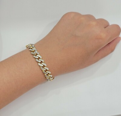 #ad Real 10k Gold Monaco Bracelet 9mm 8quot; Two tone Diamond Cut 10kt Gold SALE mens $650.00
