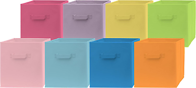 #ad Fabric Storage Bins 8 Pack Fun Colored Durable Storage Cubes 2 Reinforced Handle $37.99