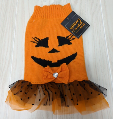 #ad Urban Essentials Dog Medium Halloween costume sweater dress Pumpkin tulle skirt $9.99
