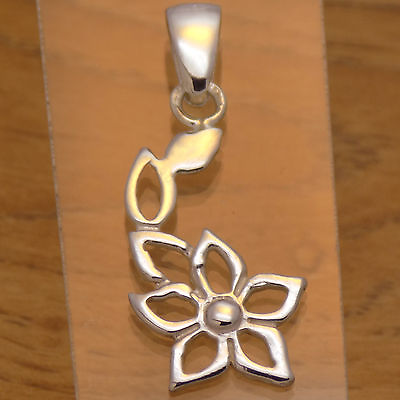 #ad Charming Solid 925 Sterling Silver Beautiful Flower Leaf Lovely Design Pendant $14.59