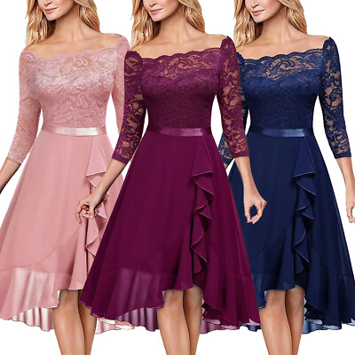 #ad Elegant Women Lace Chiffon Knee Length Dresses Pageant Wedding Bridesmaid Gown $36.56