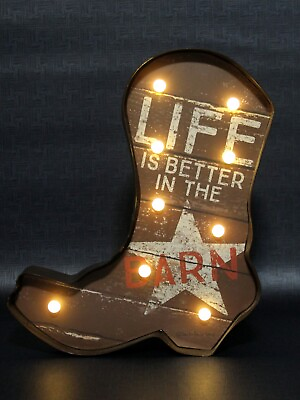 #ad Western Cowboy Boot Wall Decor Sign Life is better in the barn Lights Up $29.95