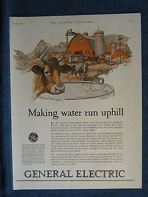 #ad 1926 GE General Electric Dairy Farm Scene Electricity Supplies Water Mag. Ad $8.99