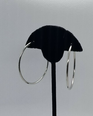 #ad Silver Tone Medium Hoops Vintage Earrings Pierced minimalist 1990#x27;s $7.99