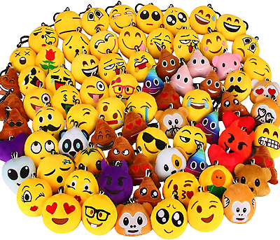 #ad 80 Pack Mini Emoticon Keychain Plush Party Favors for Kids $48.99