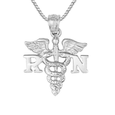 #ad Sterling Silver RN Registered Nurse Pendant CharmMade in USA Box Chain $9.99