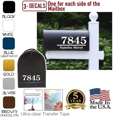 #ad SET OF 3 CUSTOM MADE PERSONALIZED VINYL MAILBOX NUMBERS ADDRESS DECAL Model 3 $10.99