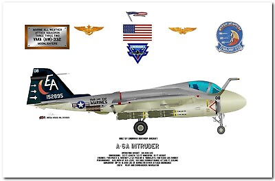 #ad A 6A Intruder VMA AW 332 Moonlighters USMC Attack Aircraft Print 1989 $54.99