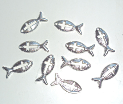 #ad 10 Christian Charms Silver Ichthus Fish Jewelry Making Beading Craft Supply $3.55
