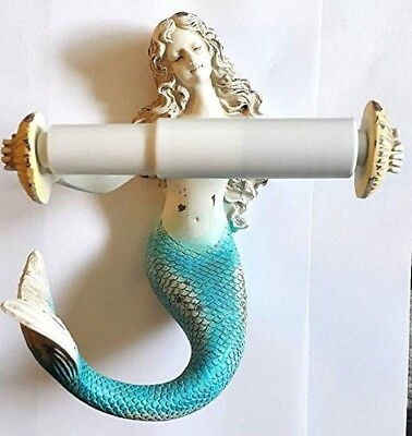 #ad Mermaid Theme Toilet Paper Stand in Blue White Coastal Bathroom Elegance $34.95