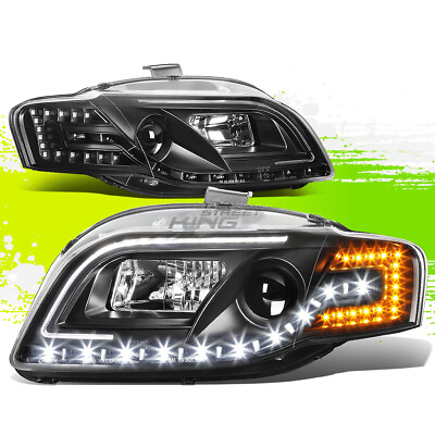 #ad LED DRL Projector Headlight Lamps for Audi A4 Quattro S4 06 08 Black Amber Pair $316.95