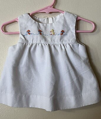 #ad Baby Infant Sleeveless Vintage Sun Dress Size 3 6 Mos White Back Zip Embroidered $4.50