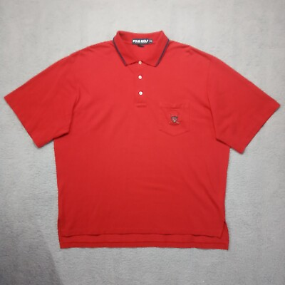 #ad POLO GOLF Ralph Lauren Mens Polo Shirt 2XL XXL Red Embroidered Crest Shield $7.07
