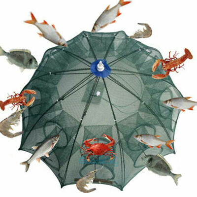 10 holes Fishing Bait Trap Crab Net Shrimp Cast Dip Cage Fish Foldable umbrella $7.99