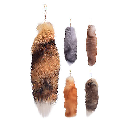 #ad 15inch Long Real Natural Silver Fox Fur Tail Keychain Cosplay Toys Pendant $12.49