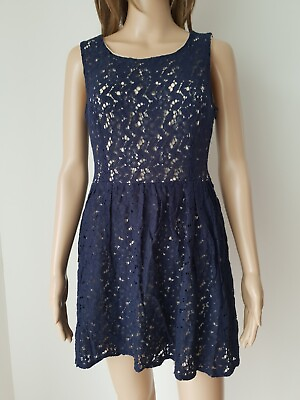 #ad ❤️ ATMOSPHERE navy blue floral lace everyday casual skater dress size 8 10 521 GBP 7.99
