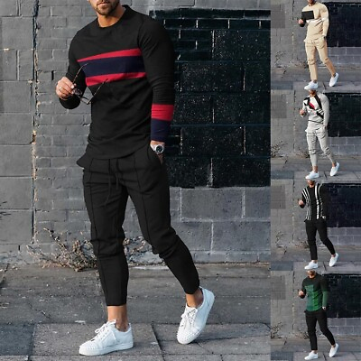 #ad 2 Pcs Mens Tracksuits Outfit Sweat Suit Casual Jogging Suits Athletic Set New $14.05