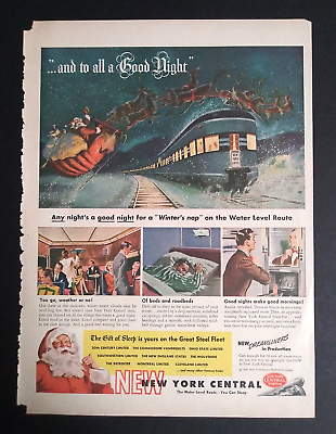 #ad New York Central Train Santa Christmas Cut Vintage Magazine Print Ad 1946 $14.99
