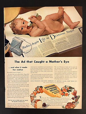 #ad Dextrose VTG 1940s Print Add 10x13 Baby Food Colorful $13.99