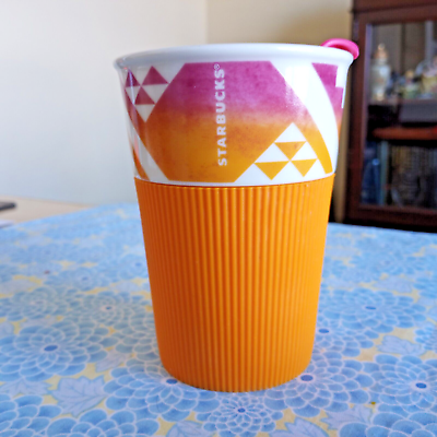 #ad Starbucks 2015 Ceramic Orange amp; Berry 8oz Coffee Travel Mug w Orange Sleeve $17.24