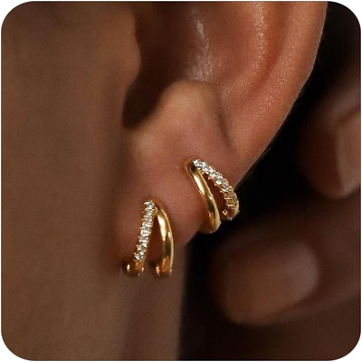 #ad #ad Gold Small Hoop Earrings for Women Trendy Dainty 14K Gold Huggie Hoop Earrings S $18.78