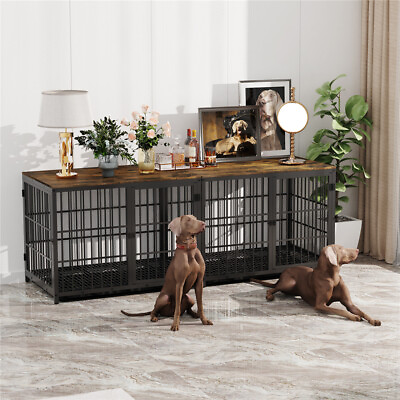 #ad Thick Metal Bar Dog Crate Side Table Luxury Huge Dog Kennel Pet House Furniture $219.97
