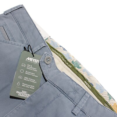 #ad Meyer NWT Chinos Casual Pants Size 50 34 US Chicago Solid Blue Cotton Blend $202.49