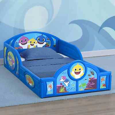 #ad #ad Baby Shark Toddler Bed with Safety Guardrails Blue Childrens Furniture Plastic $106.97