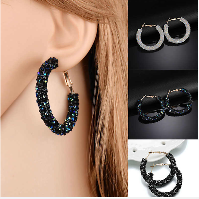 Fashion Luxury Round Women Crystal Geometric Hoop Earrings Jewelry Gift S14 $3.95