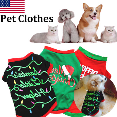 #ad Pet Dog Clothes Short Sleeve Christmas T shirt Dog Shirt Vest Apparel Soft Cute $3.89