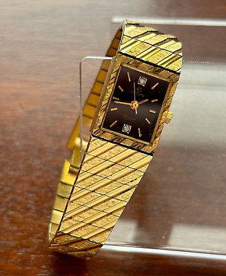 #ad Vintage Gold Tone Elgin Watch Diamond Quartz Black Dial $74.99