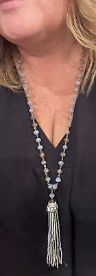 #ad Vintage Blue And Gold Long Sparkle Tassel Necklace $9.99