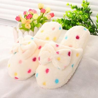#ad Comfy and Fuzzy White Multi Color Polka Dot Bow Knot Slippers non slip sole $12.85