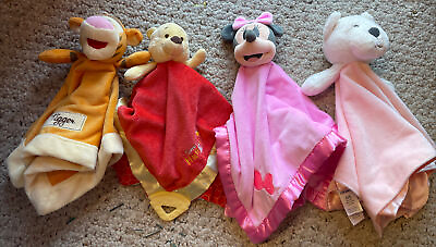 #ad Lot 4 Tigger Pooh Minnie Puppy Baby Security Blanket Lovey Boy Girl Disney $22.99