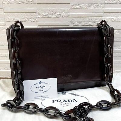 #ad PRADA Logo Leather Chain Shoulder Bag Brown 240308N $284.58