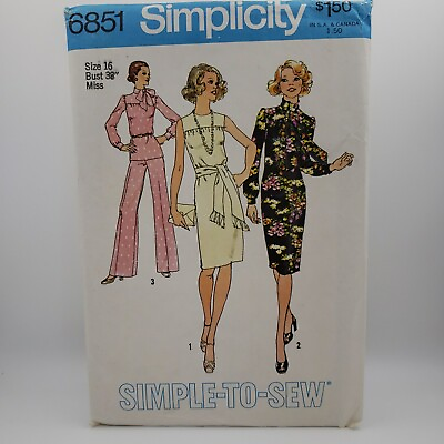 #ad Simplicity 6851 Miss Top Dress 2 Lengths Pants Scarf Pattern Size 16 Uncut $5.99