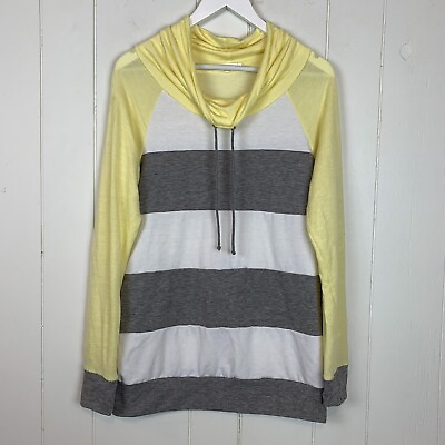 #ad Coco amp; Main Womens Small Cowl Neck Top Striped Yellow White Gray Long Sleeves $9.07