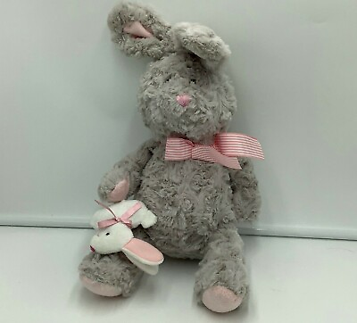 #ad Hobby Lobby Gray Bunny Rabbit Easter White Small Rabbit Plush Soft Toy Pink 16quot; $15.29