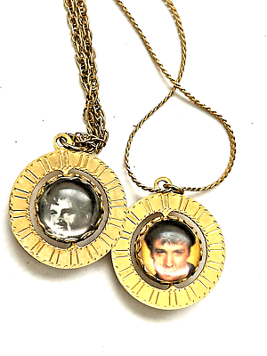 #ad Lot of 2 Elvis Presley Turning Picture Gold Necklace Vintage Memorial 1977 $29.00