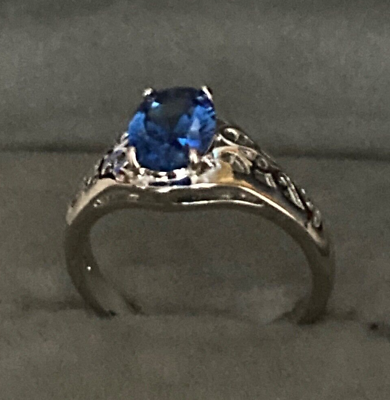 #ad Beautiful 1.8 Carat Sapphire Sterling Silver Filigree Ring. Lab Created. Size 6 $149.00