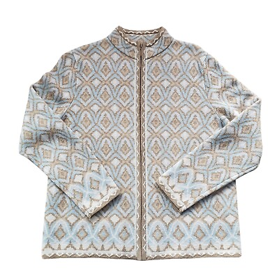 #ad Pendleton Womens Sweater Blue Brown Design Size M Merino Wool Zip Up Cardigan $39.95