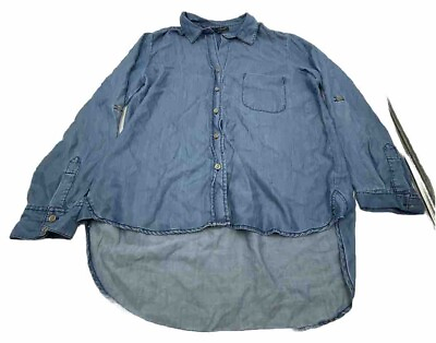 #ad Velvet Heart Faux Denim Blue Long Sleeve Button Up Womens Collared Shirt Large $9.99
