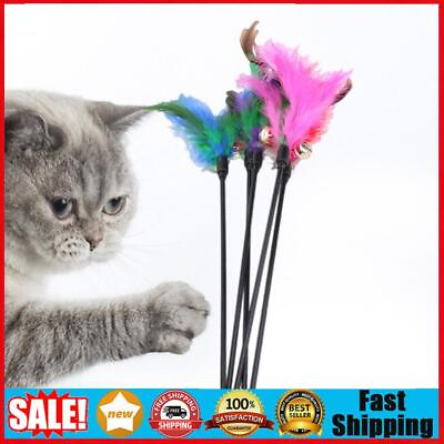 #ad 5pcs Cat Kitten Pet Teaser Turkey Feather Interactive Stick Toy Wire Chaser $6.29