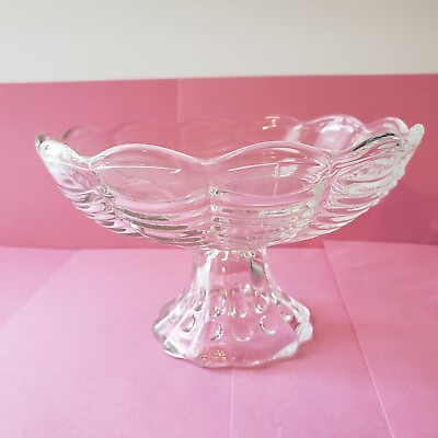 #ad VTG Charming Flower Shape Candy Nut Dish Clear Glass Radial Bubble Scalloped Rim $10.74